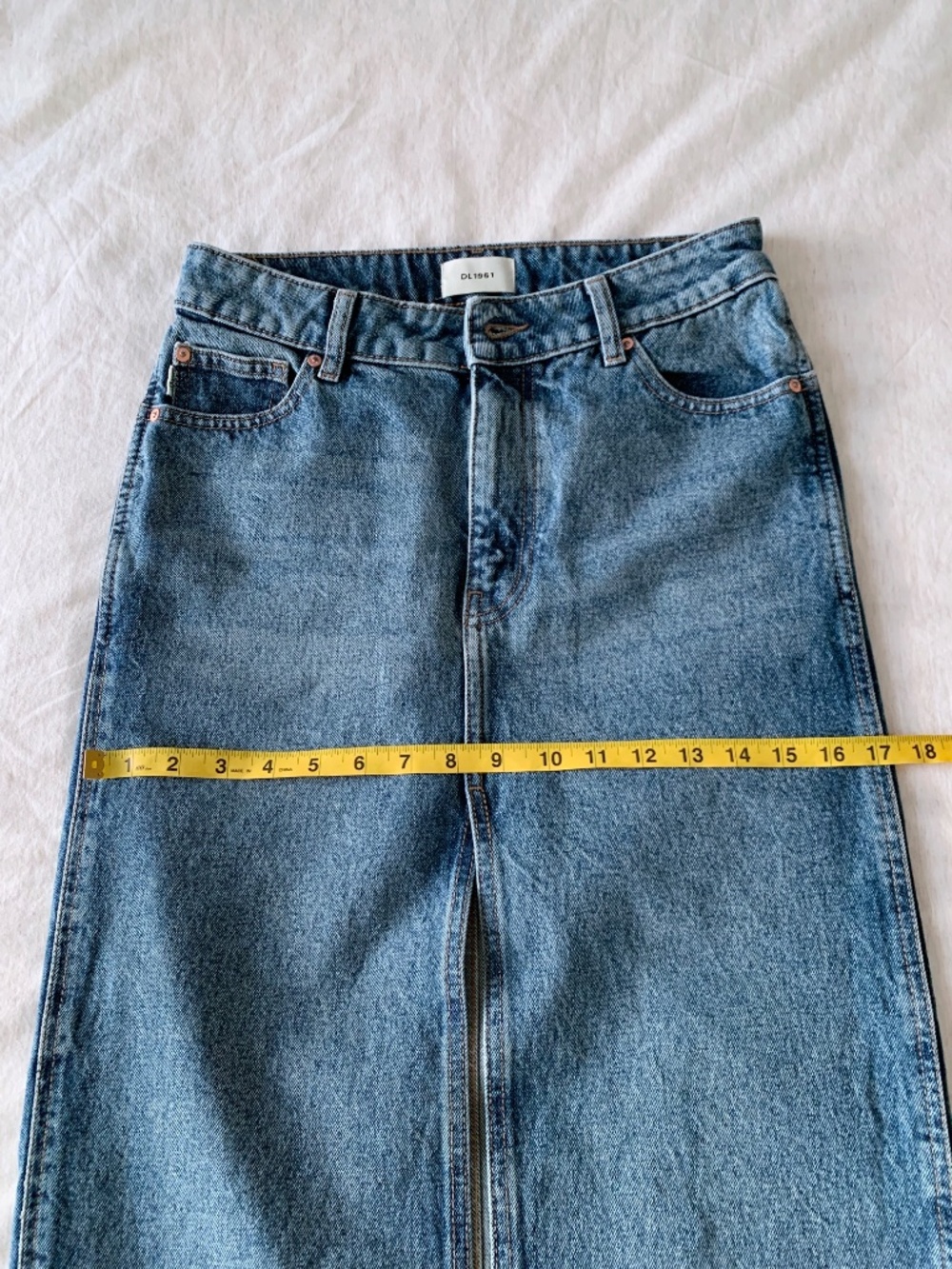 DL1961 ASRA Denim Skirt Low Rise Maxi Skirt Front Slit Full length Size 24 - Picture 9 of 9